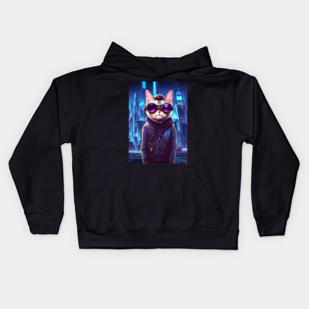 Cool Japanese Techno Cat In Japan Neon City Kids Hoodie by star trek fanart and more